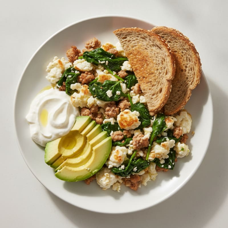 Egg White and Turkey Spinach Scramble with Greek Yogurt