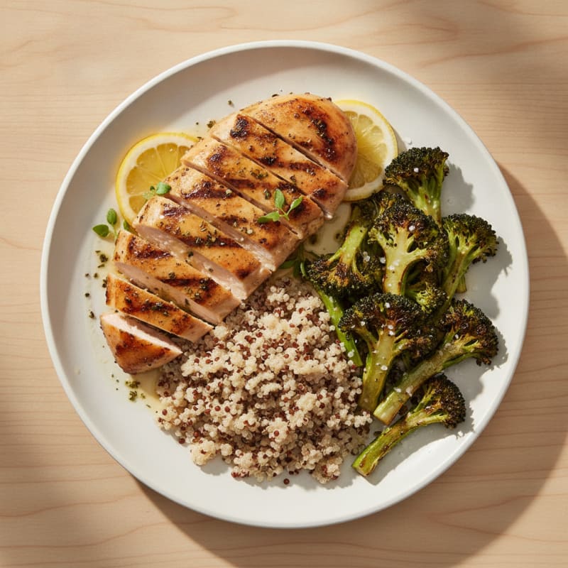 Grilled Chicken Breast with Quinoa and Roasted Broccoli