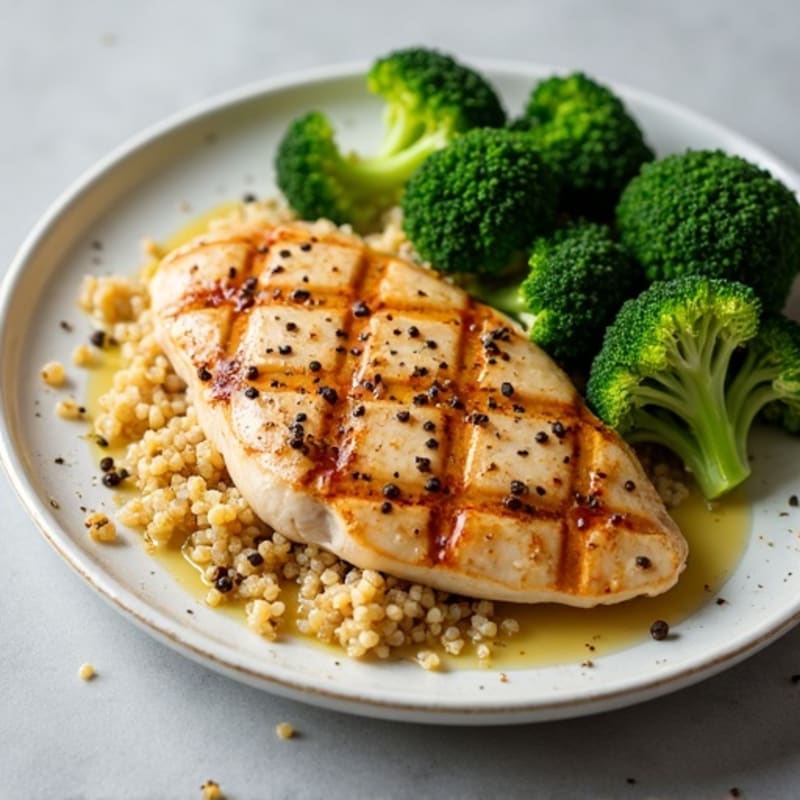 Grilled Chicken Breast with Quinoa and Roasted Broccoli