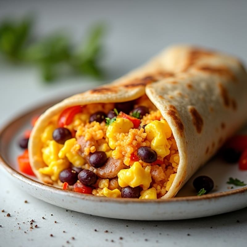 Hearty Scrambled Egg and Lean Turkey Sausage Burrito with Smoky Black Beans