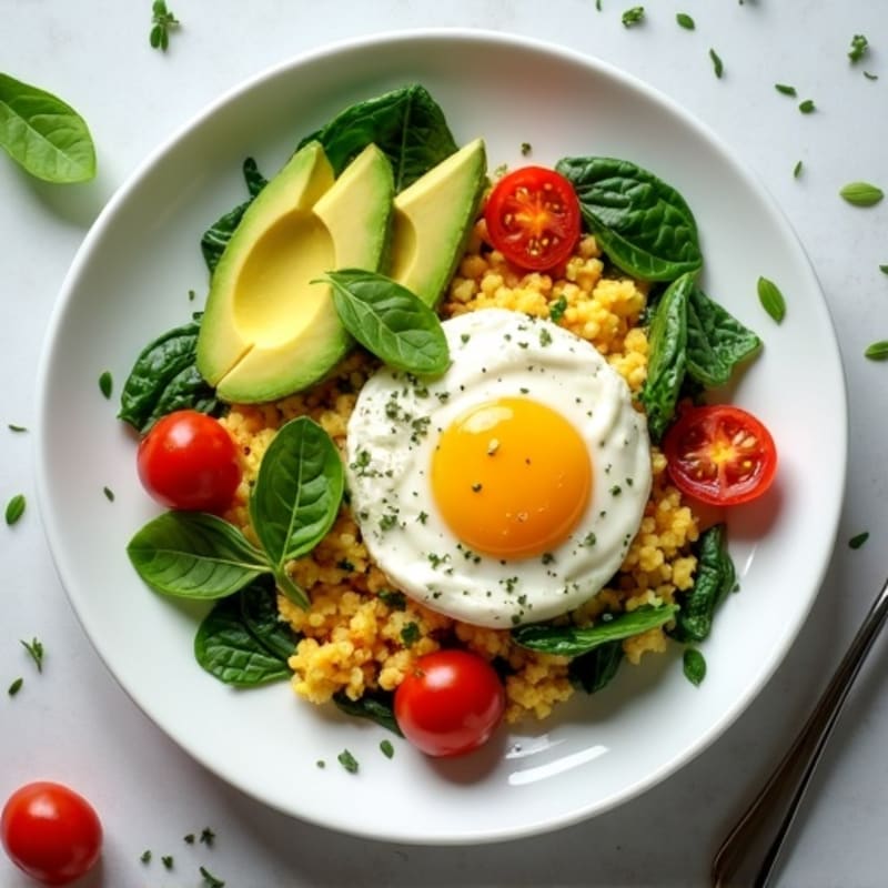 Cottage Cheese Egg White Scramble with Spinach and Cherry Tomatoes
