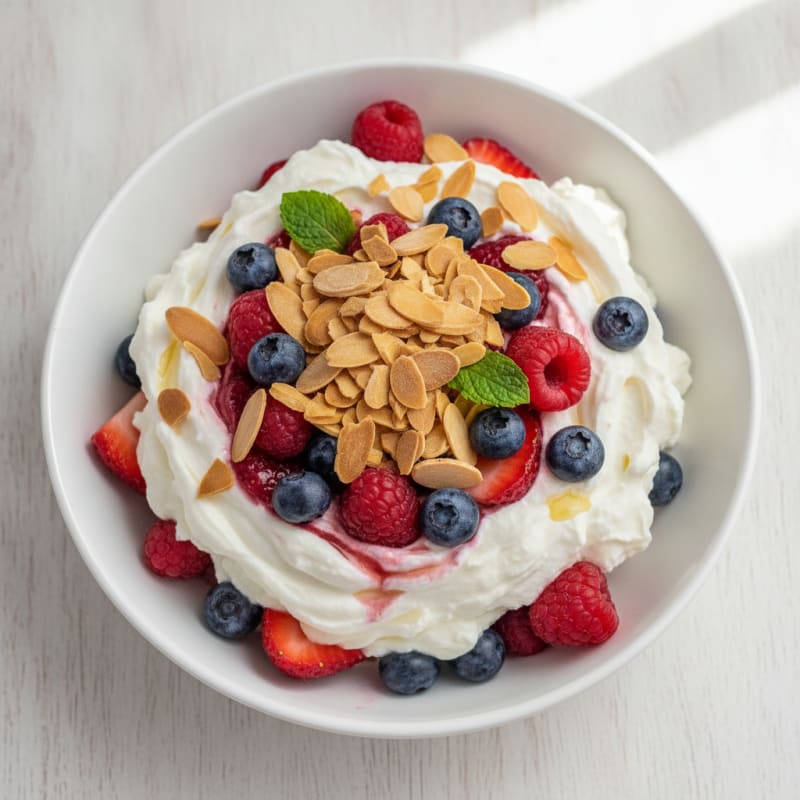Greek Yogurt Protein Parfait with Mixed Berries and Almonds