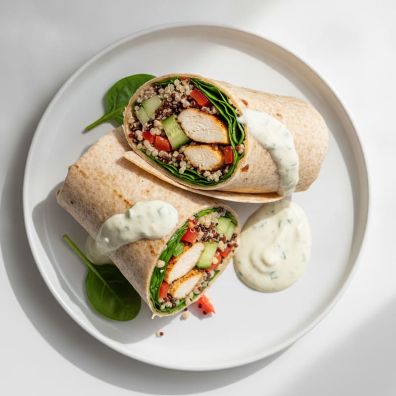 Grilled Chicken and Quinoa Wrap with Crunchy Veggies