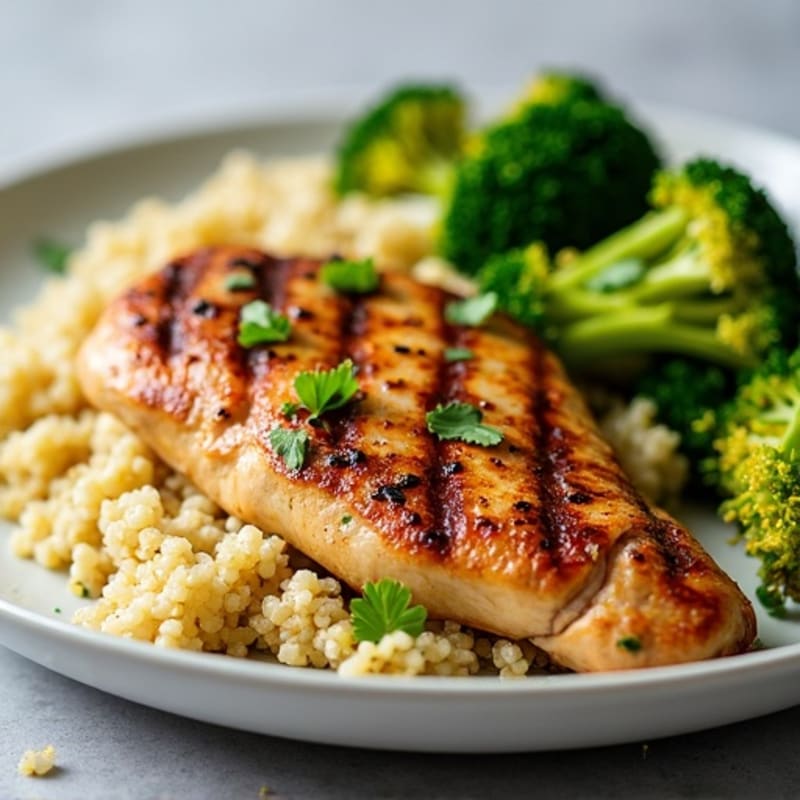 Grilled Chicken Breast with Quinoa and Roasted Broccoli