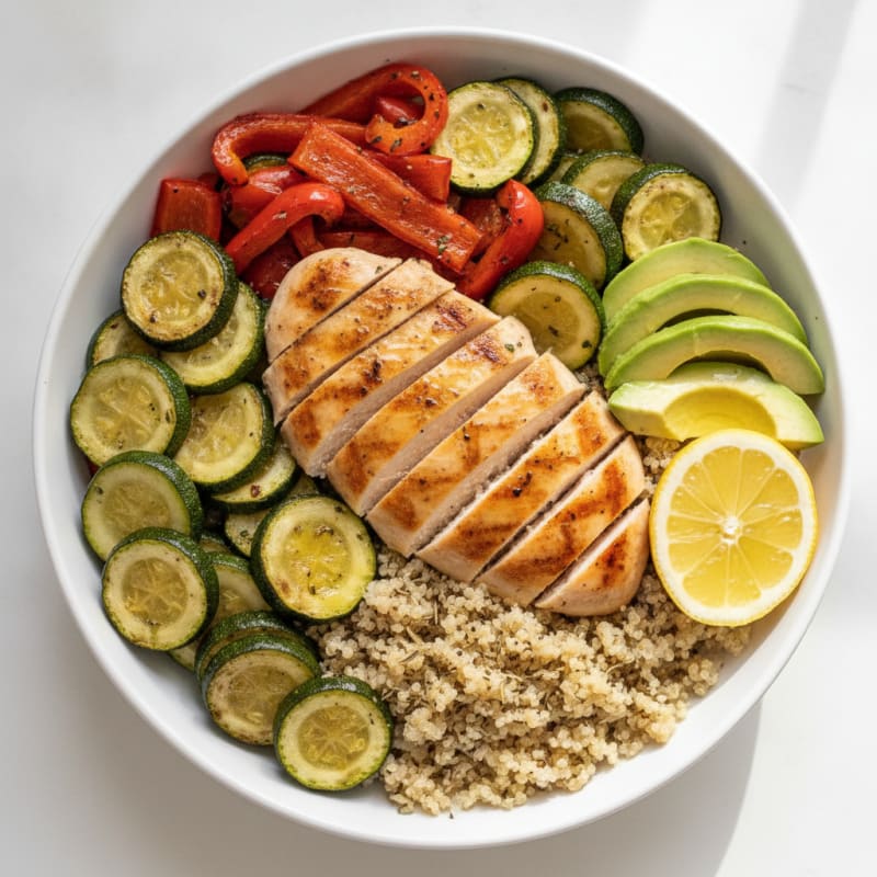 Grilled Chicken and Quinoa Power Bowl with Roasted Vegetables