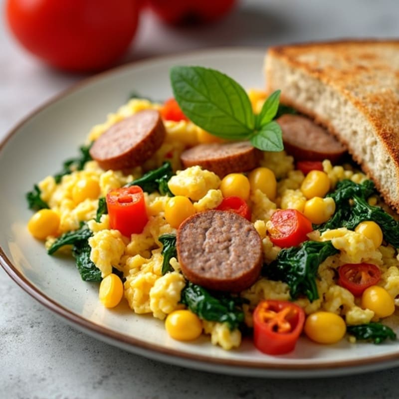 Egg White and Turkey Sausage Scramble with Spinach and Bell Peppers