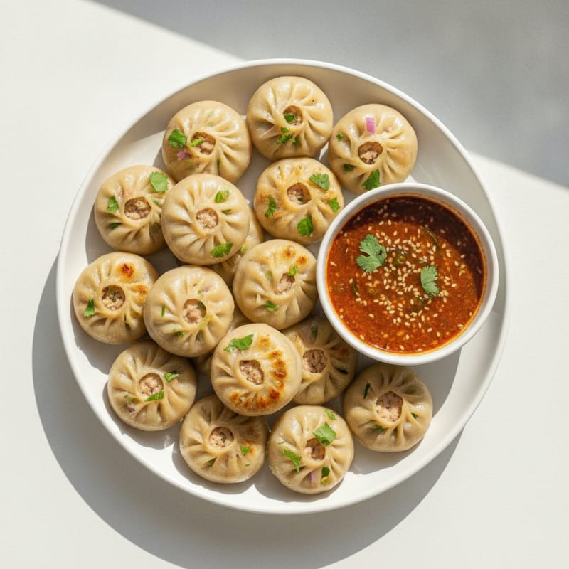 Chicken Momo Dumplings with Tomato Achar