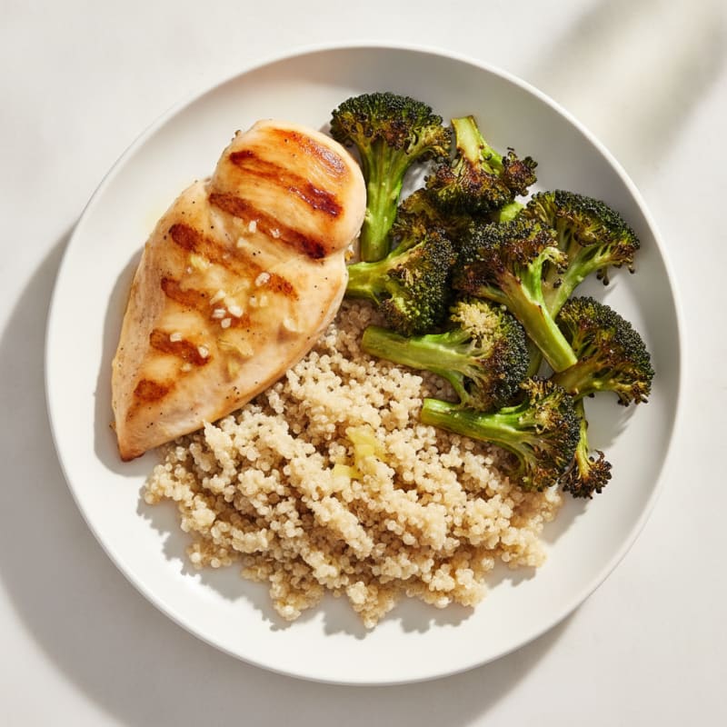 Grilled Chicken Breast with Quinoa and Roasted Broccoli