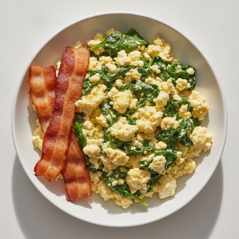 Cottage Cheese Scramble with Spinach and Turkey Bacon