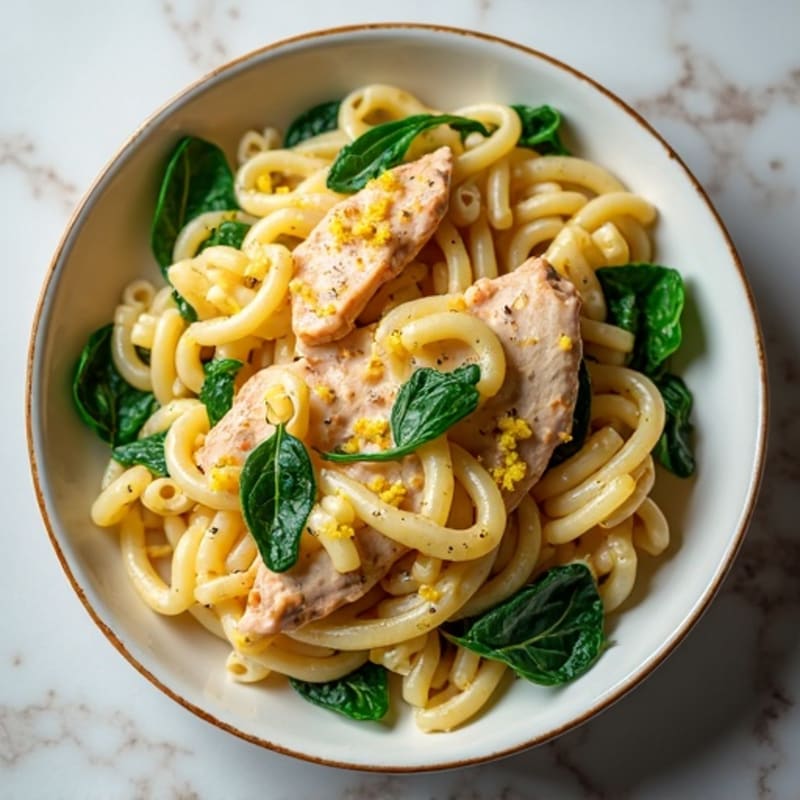 Creamy Lemon Garlic Chicken Pasta with Fresh Spinach