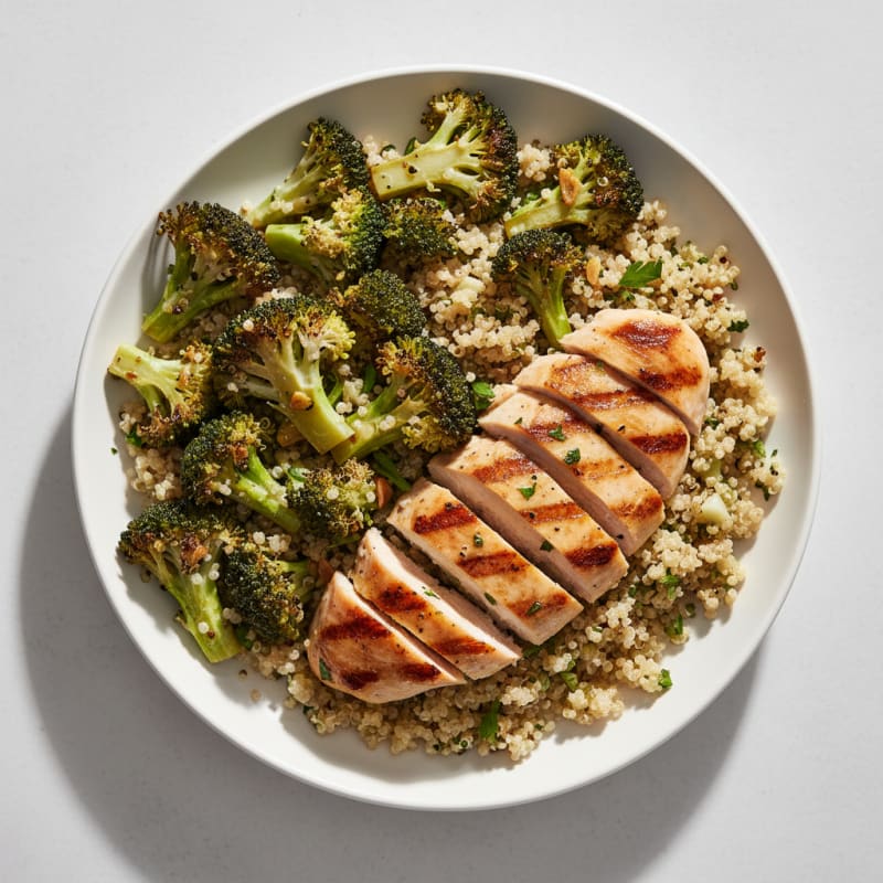 Grilled Chicken Breast with Roasted Broccoli and Quinoa