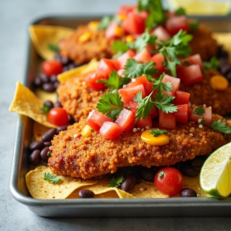 Crispy Sheet Pan Chicken Nachos with Black Beans and Fresh Pico