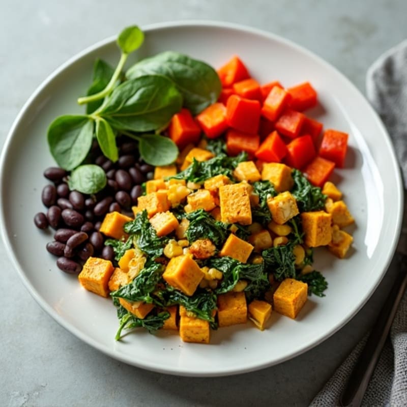 Silky Tofu Scramble with Spinach and Black Beans