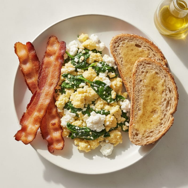 Cottage Cheese Scramble with Spinach and Turkey Bacon