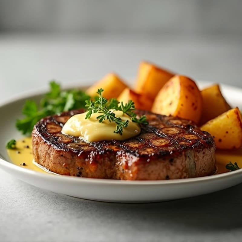 Pan-Seared Garlic Butter Steak with Crispy Roasted Potatoes