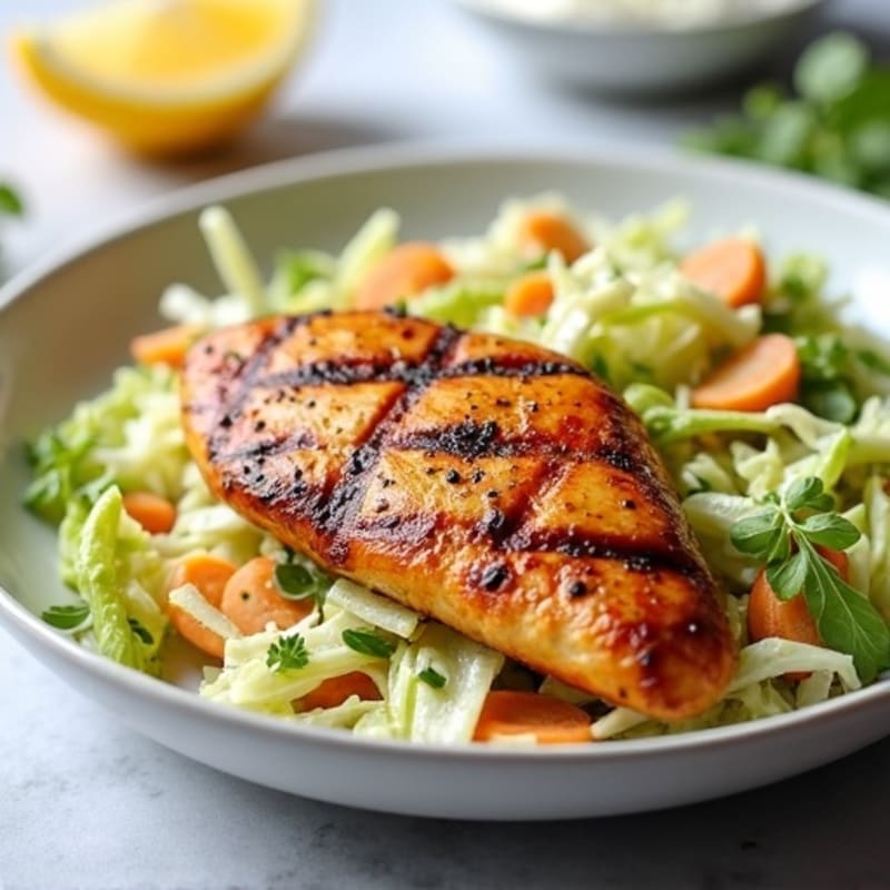 Grilled Chicken Breast with Crunchy Cabbage Slaw