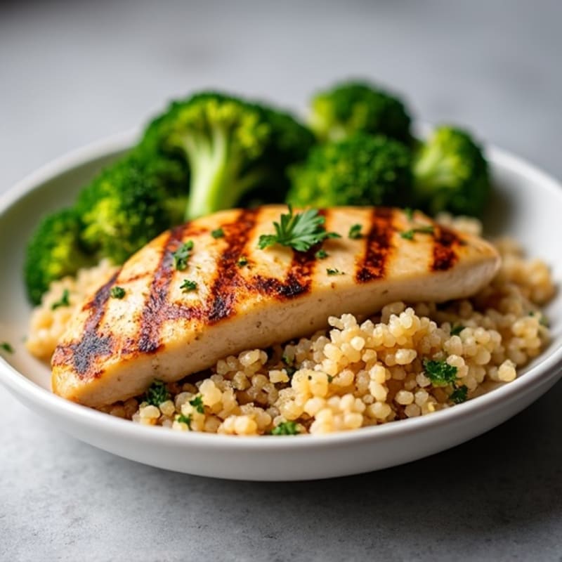 Grilled Chicken Breast with Quinoa and Roasted Broccoli