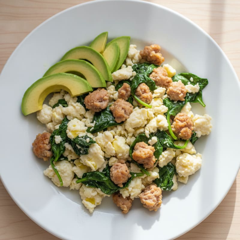 Egg White and Turkey Sausage Scramble with Spinach