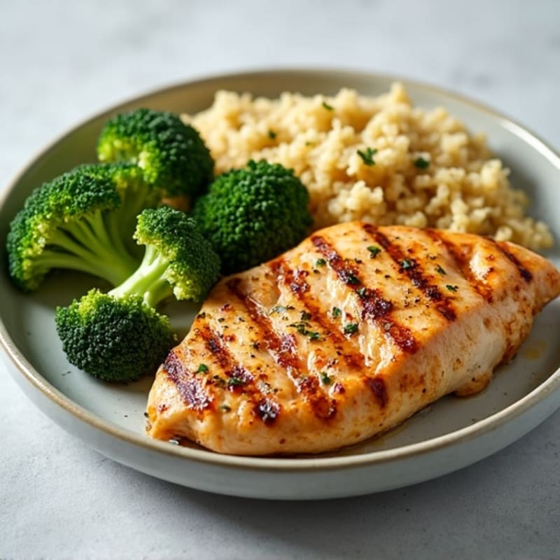 Grilled Chicken Breast with Roasted Broccoli and Quinoa