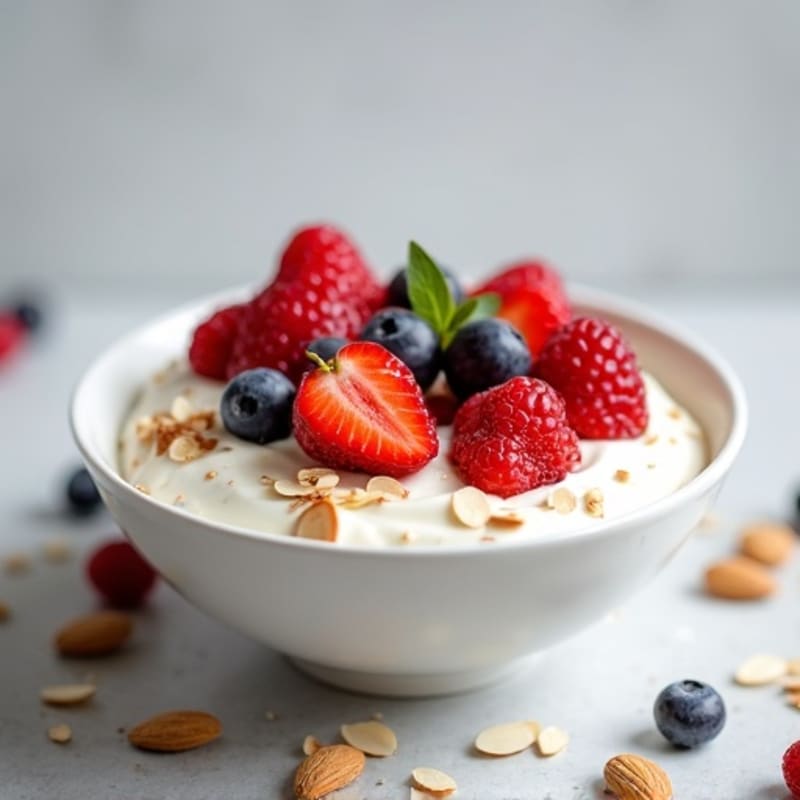 Greek Yogurt Bowl with Protein Powder and Fresh Berries