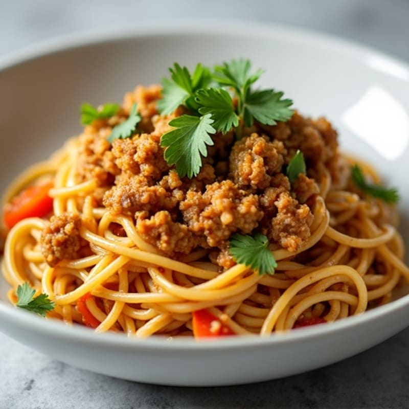 Lean Ground Pork with Creamy Spicy Peanut Noodles