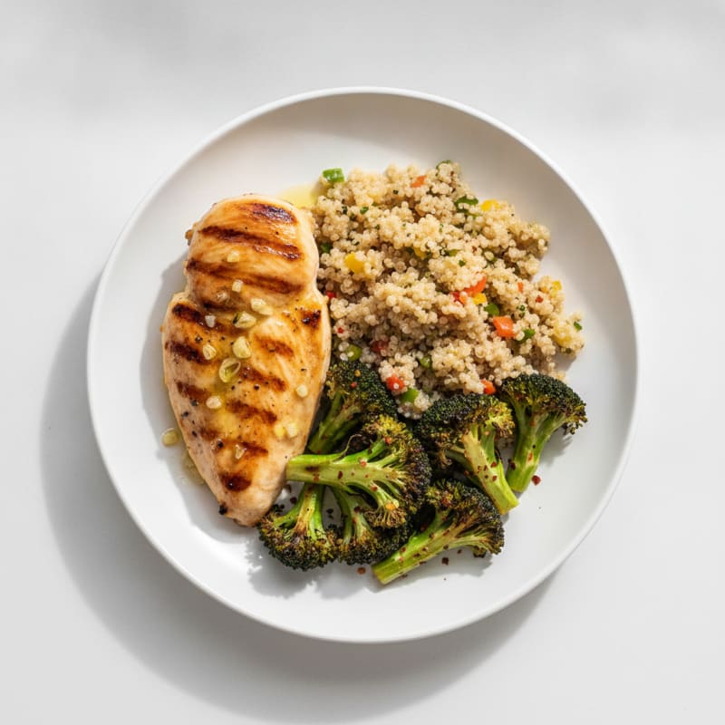 Grilled Chicken Breast with Quinoa and Roasted Broccoli