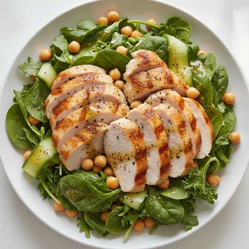 Grilled Turkey Breast Salad with Chickpeas and Mixed Greens