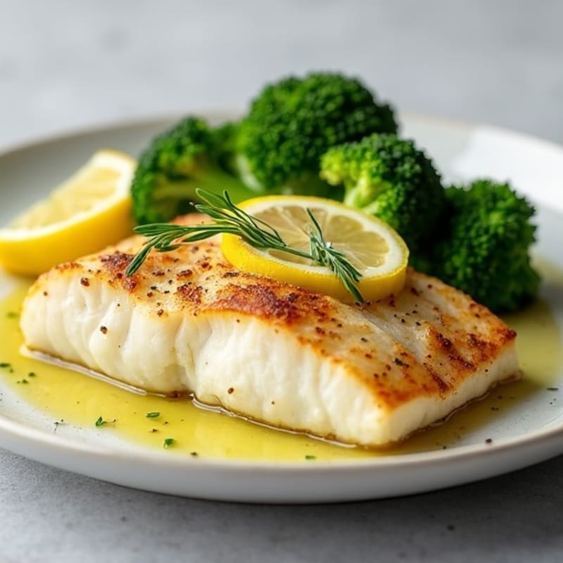 Baked Cod with Steamed Broccoli and Lemon