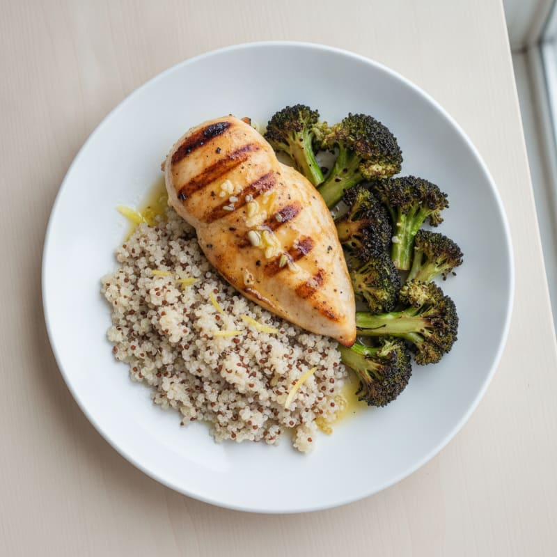 Grilled Chicken Breast with Quinoa and Roasted Broccoli