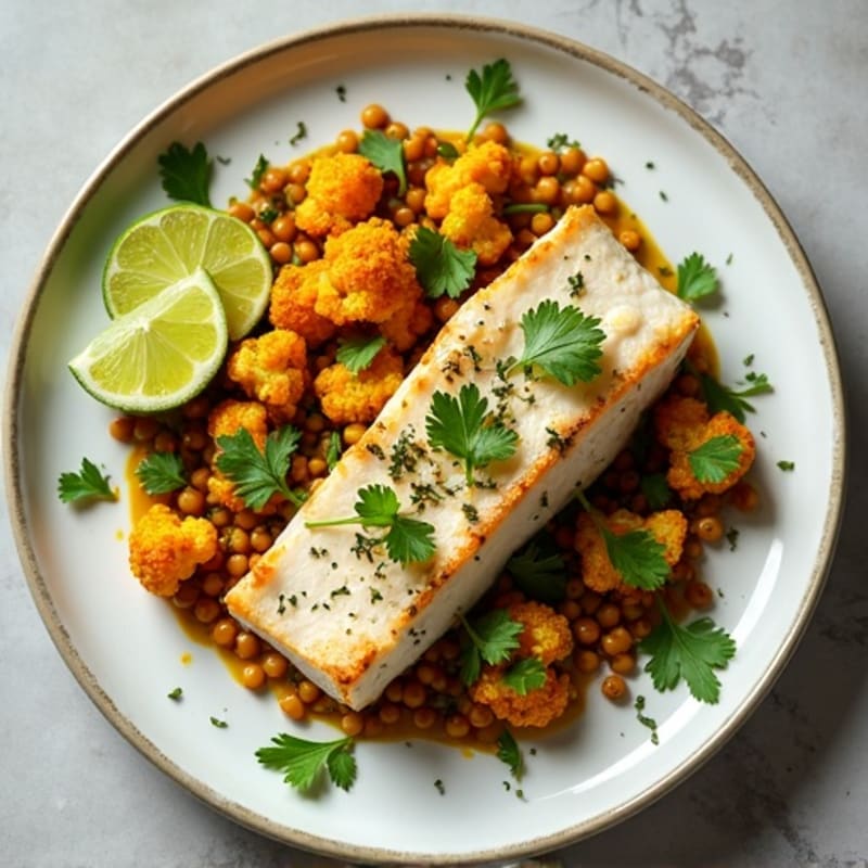 Cilantro-Lime Seared Fish with Roasted Cauliflower and Lentils