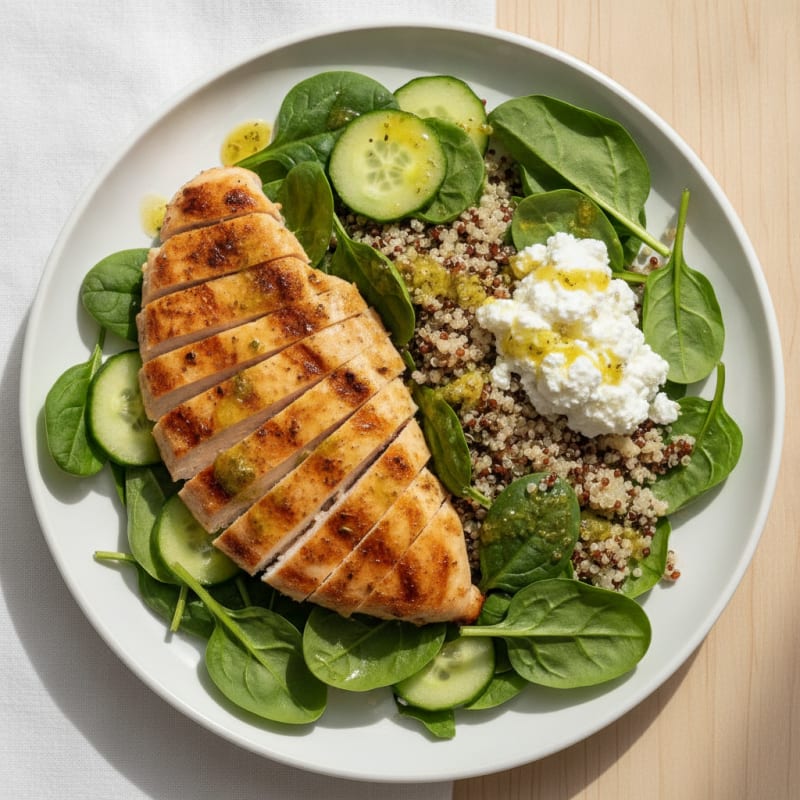 Grilled Chicken and Quinoa Salad with Spinach
