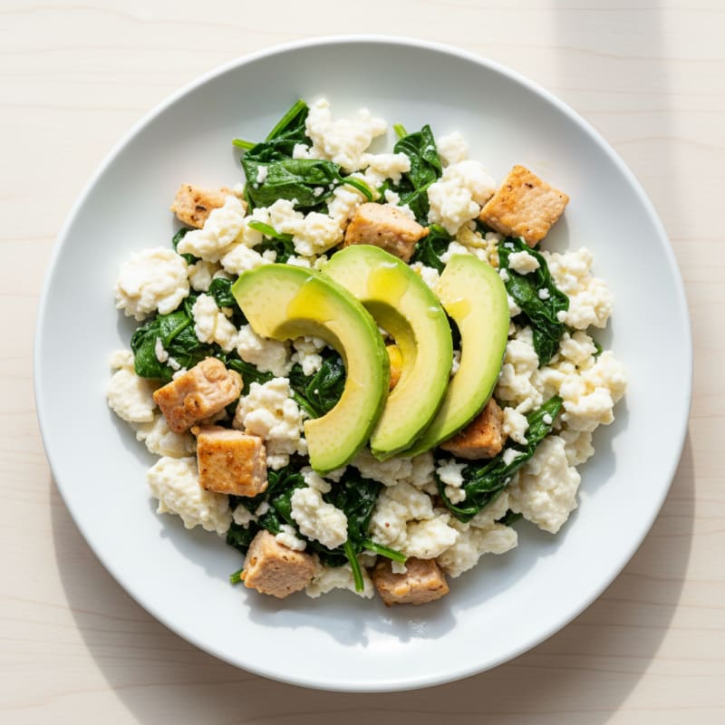 Egg White Scramble with Turkey Breast and Sautéed Spinach