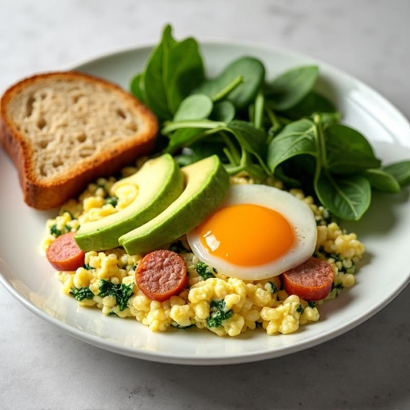 Egg White Scramble with Spinach and Lean Turkey Sausage