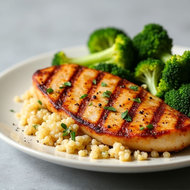 Grilled Chicken Breast with Quinoa and Roasted Broccoli