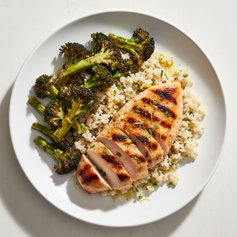 Grilled Chicken Breast with Roasted Broccoli and Quinoa