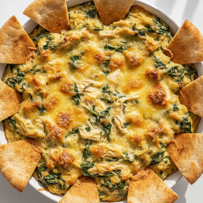 Baked Spinach Artichoke Dip with Toasted Pita