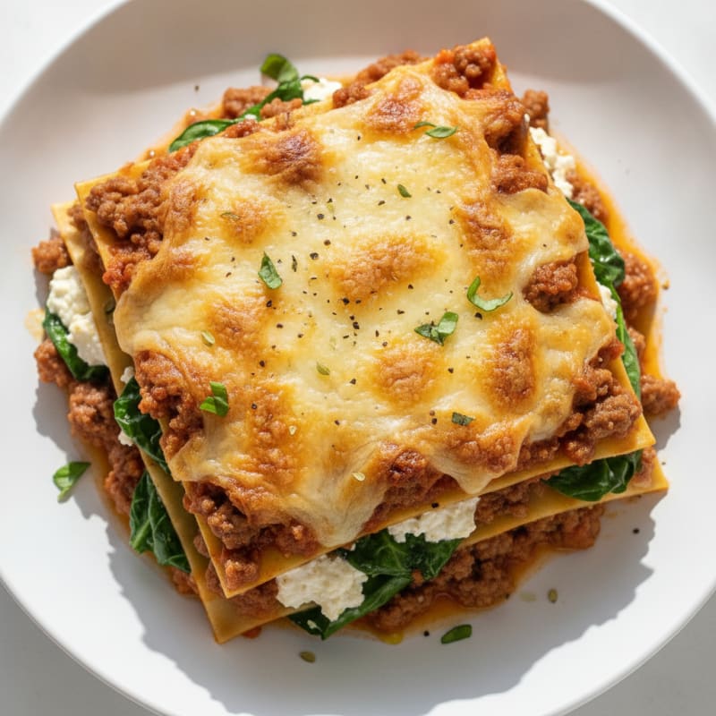 Lean Beef and Spinach Lasagna Bake