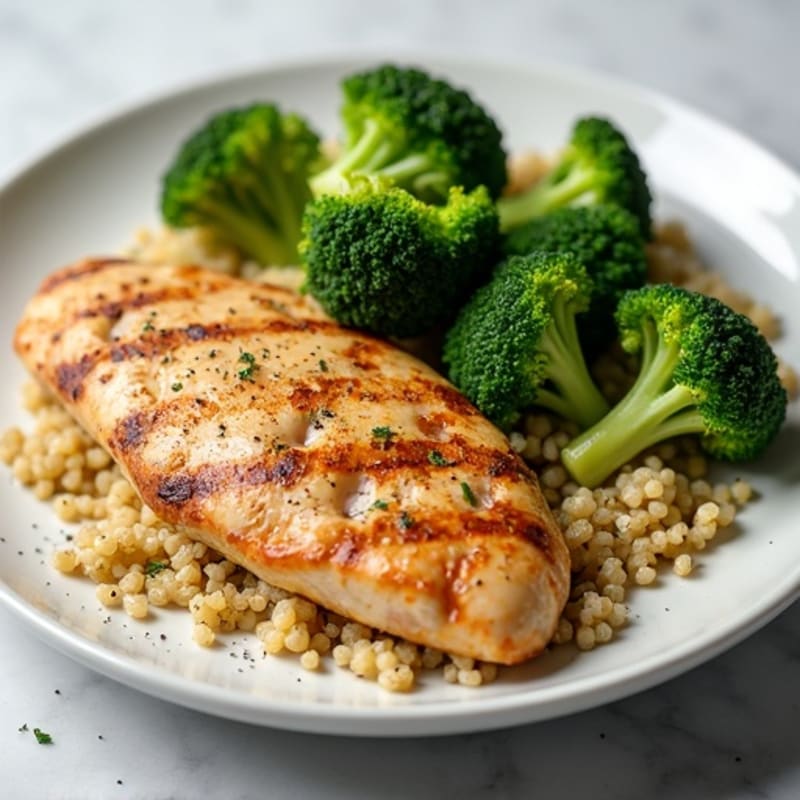 Grilled Chicken Breast with Quinoa and Steamed Broccoli