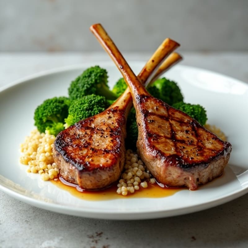 Grilled Lamb Chops with Roasted Broccoli and Quinoa
