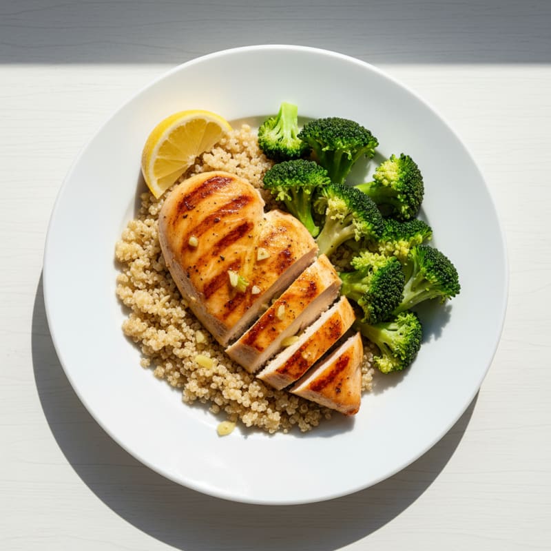 Grilled Chicken Breast with Quinoa and Steamed Broccoli