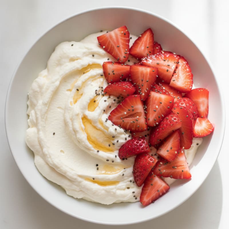 Creamy Cottage Cheese Protein Mousse with Sliced Strawberries