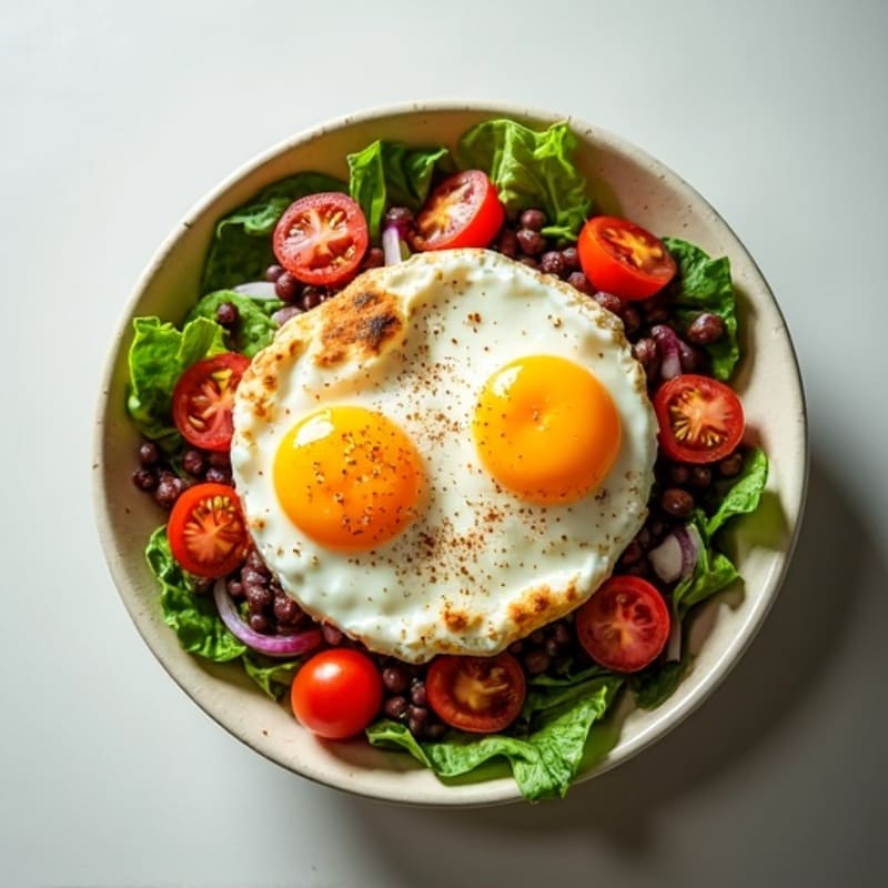 Crispy Egg and Black Bean Tortilla Salad Bowl