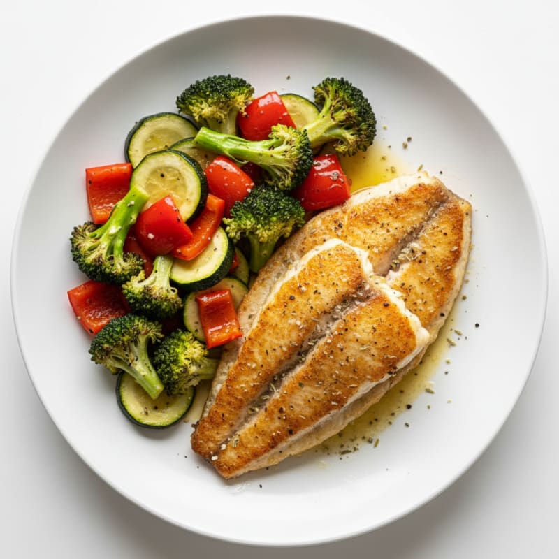 Tender Pan-Seared Tilapia with Roasted Vegetables