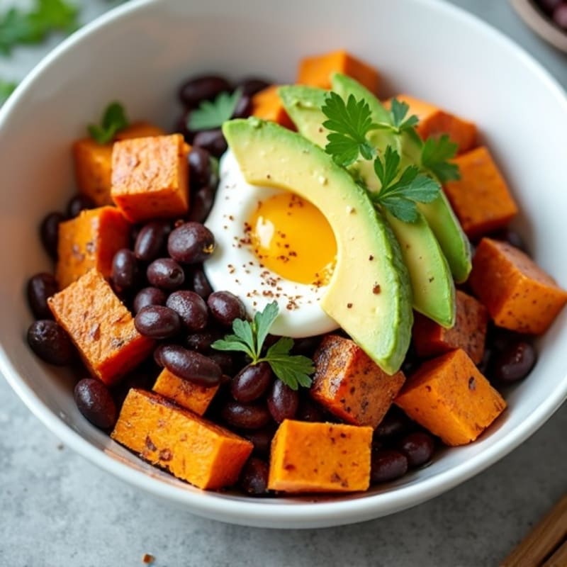 Roasted Sweet Potato and Black Bean Bowls with Creamy Avocado