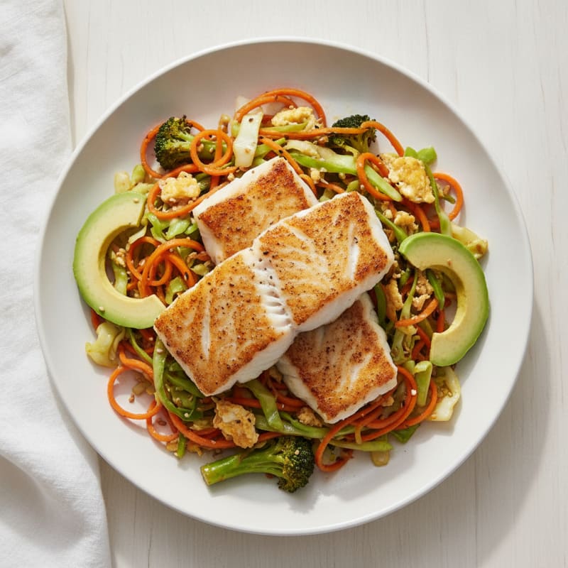 Seared Fish Fillet with Carrot and Cabbage Stir Fry