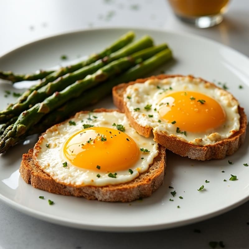 Crispy Fried Eggs with Roasted Asparagus and Whole Grain Toast