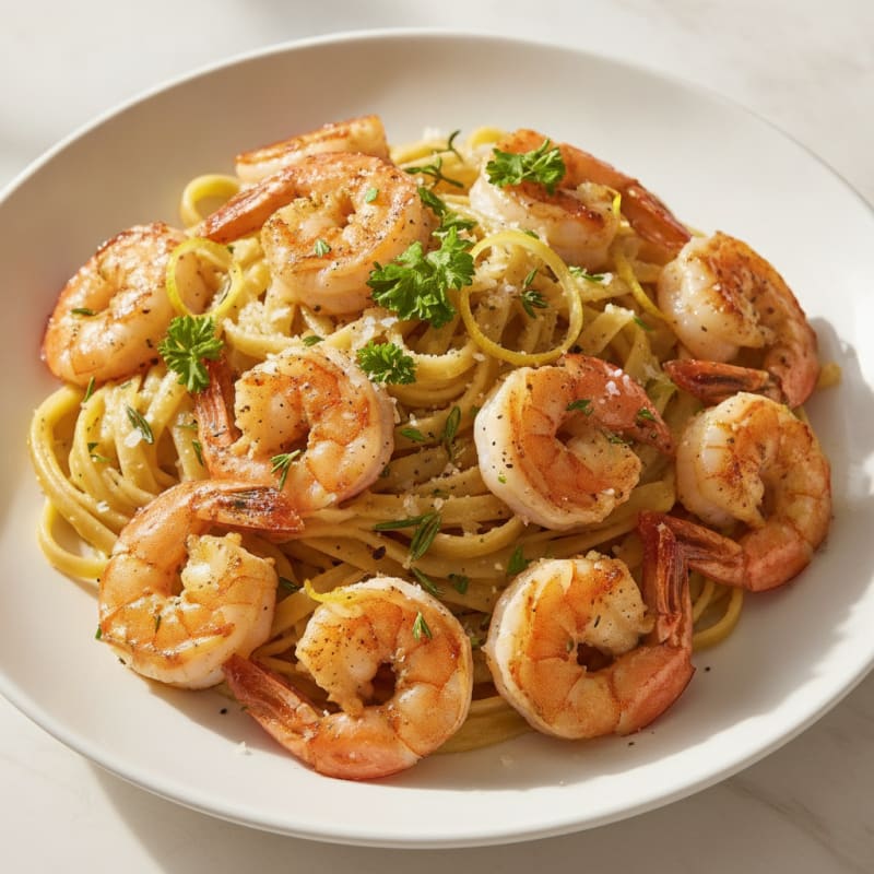 Lemon Herb Shrimp with Garlic Pasta