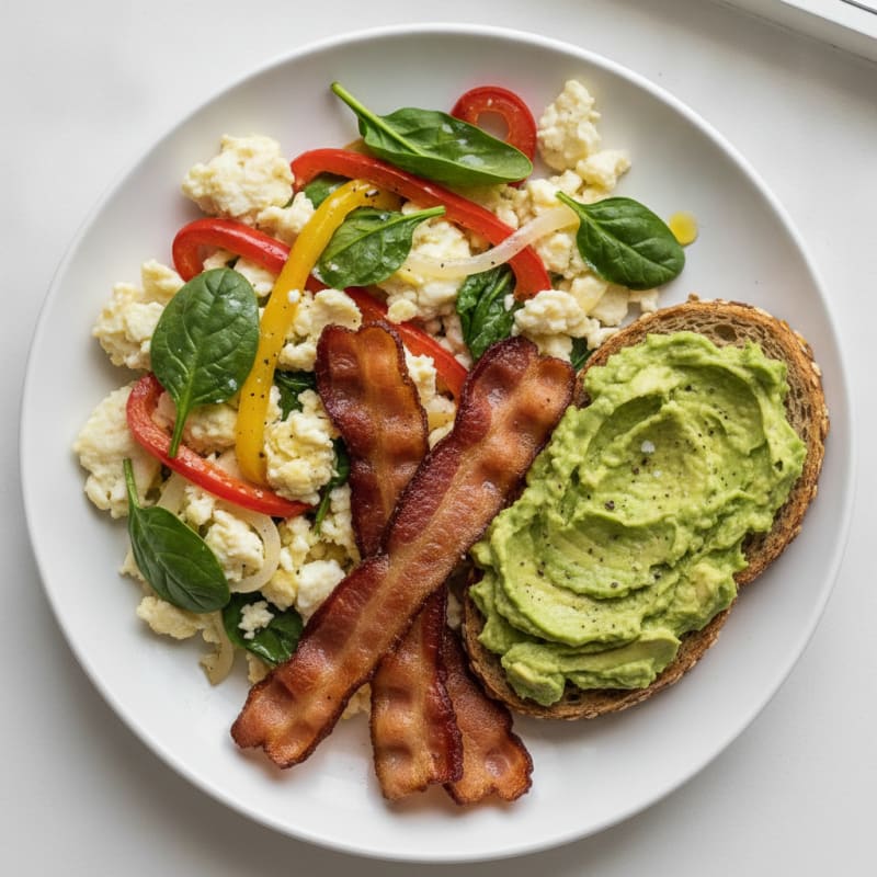 Egg White Veggie Scramble with Turkey Bacon