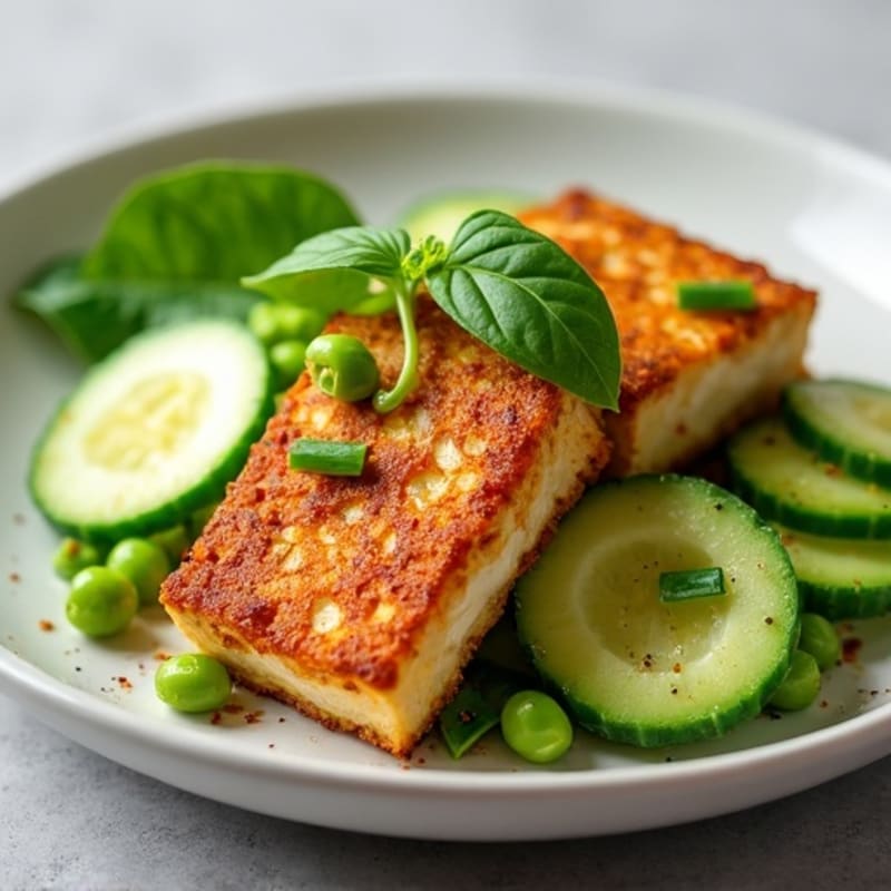 Crispy Pan-Seared Tofu with Fresh Avocado Cucumber Salad