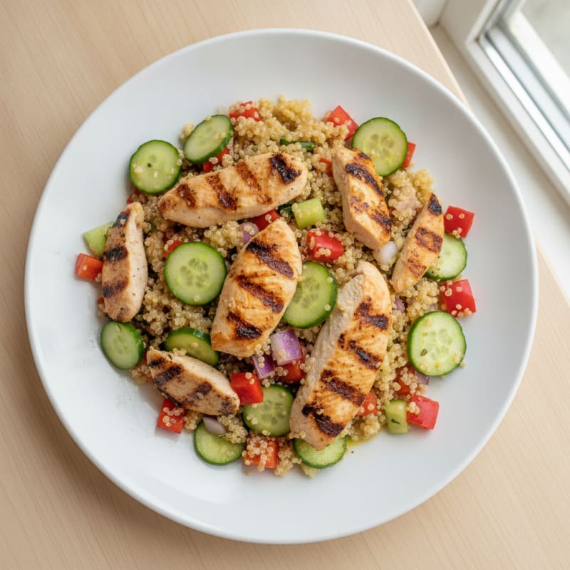 Grilled Chicken and Quinoa Salad with Crunchy Vegetables